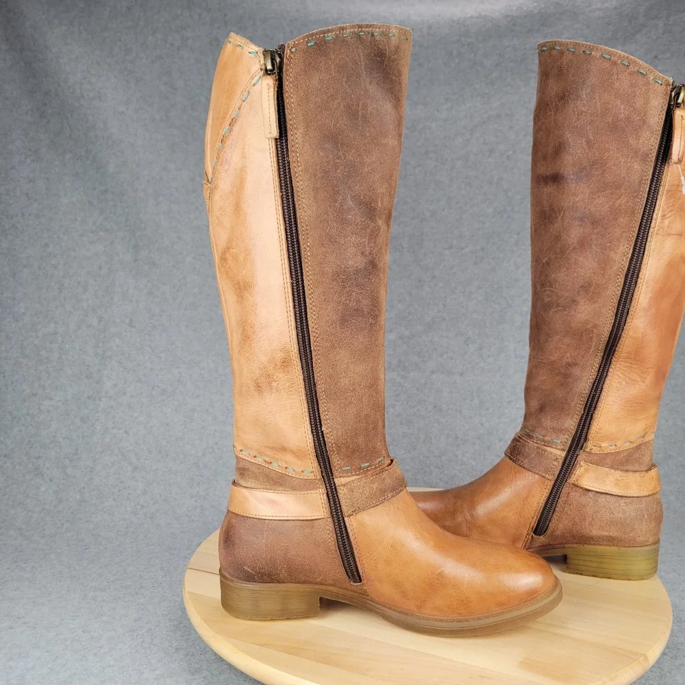 Roan‎ Bed Stu Karolus Boots Women 6 Brown Tan Leather Tall Riding Distressed